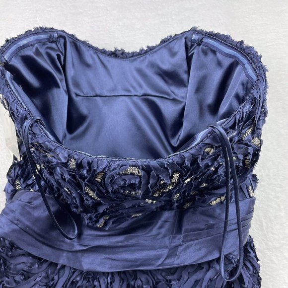 Badgley Mischka 100% Silk Ruffled Beaded‎ Strapless Corset Dress, Blue NWT 4 - Picture 7 of 16